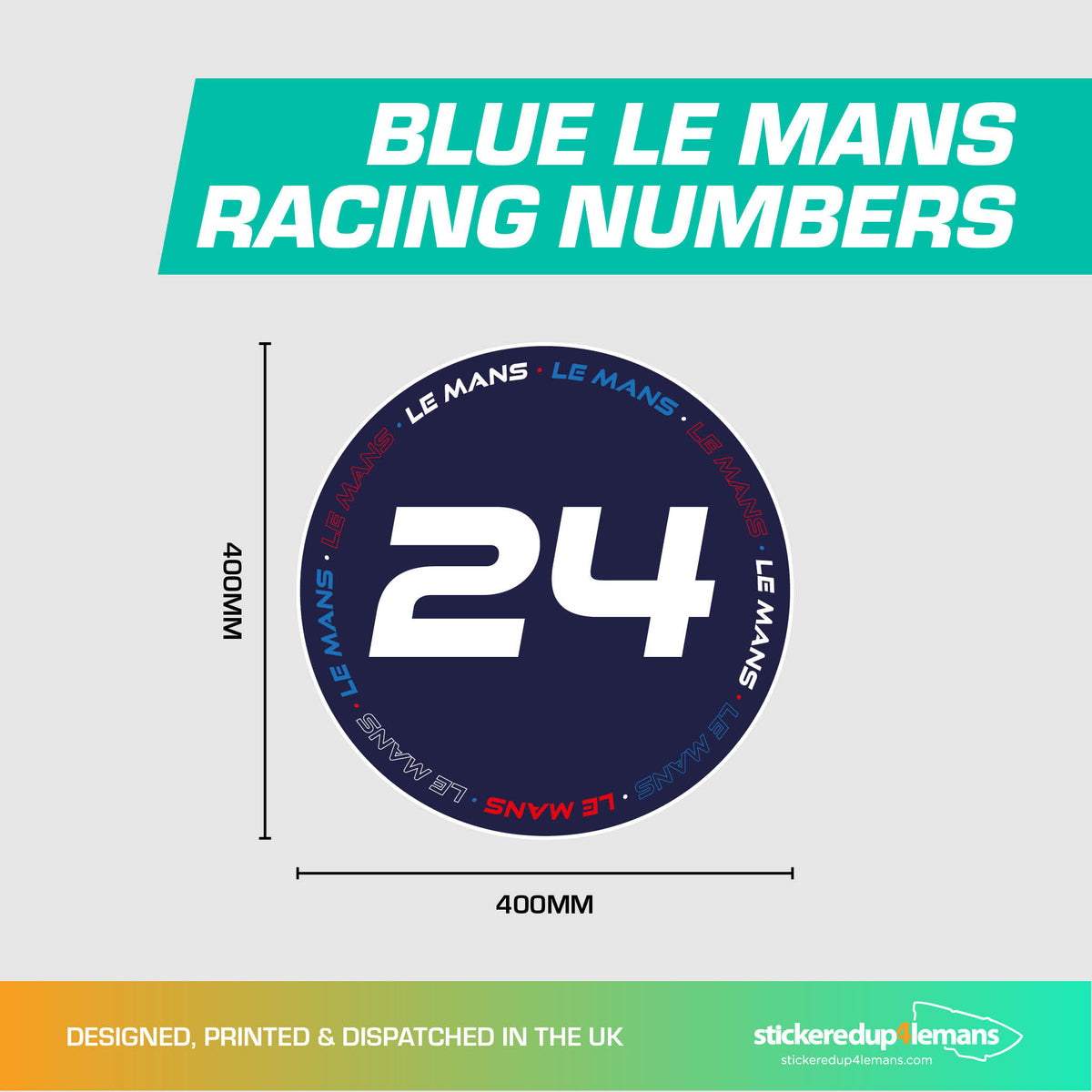 Blue Le Mans 400mm Diameter Door Racing Numbers (Pair)