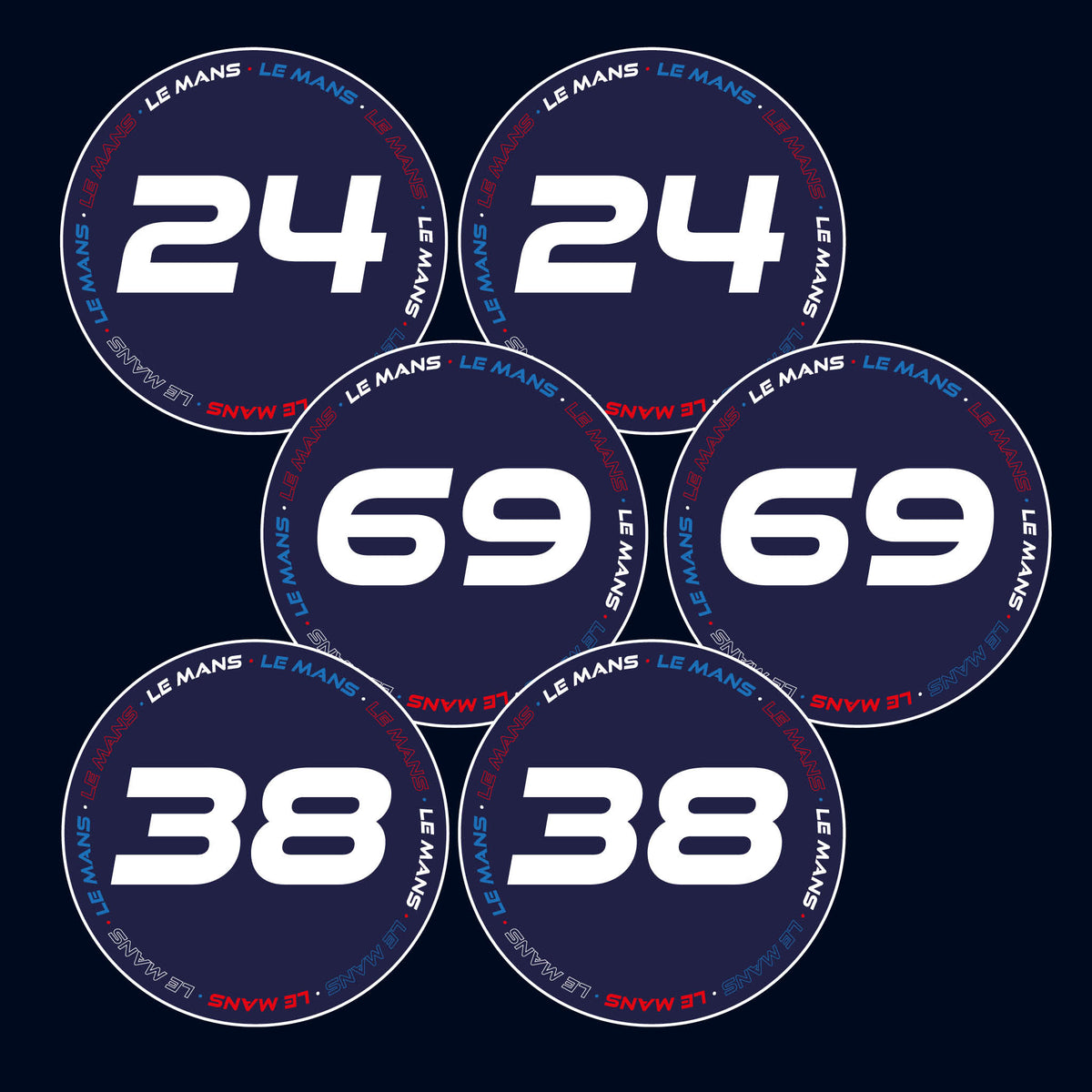 Blue Le Mans 400mm Diameter Door Racing Numbers (Pair) - StickeredUp4LeMans