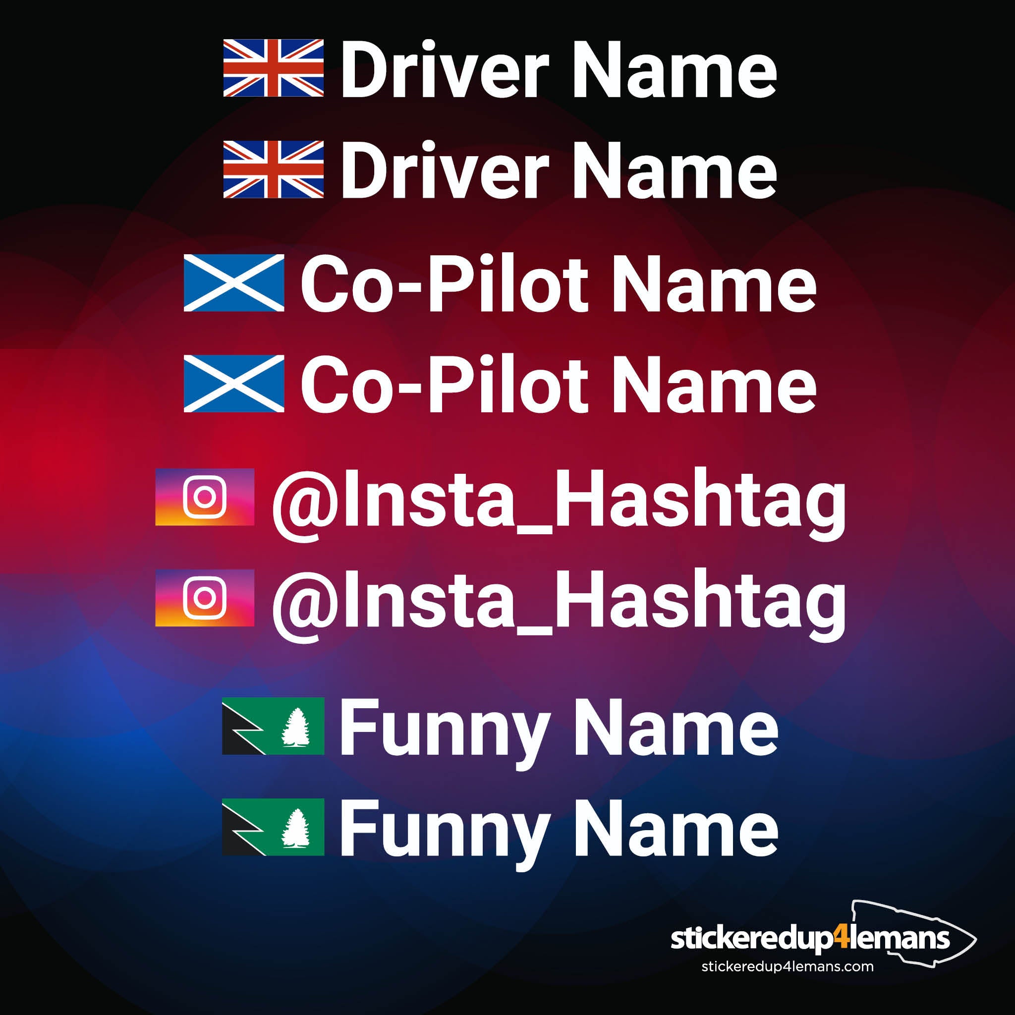 Pair Of Race Car Driver Names Personalised Rally Style Sticker pair-of-race-car-driver-names-personalised-rally-style-sticker