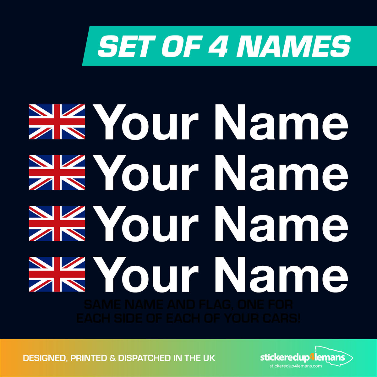 Racing Driver Name Personalised Race Sticker (WITH FLAG)