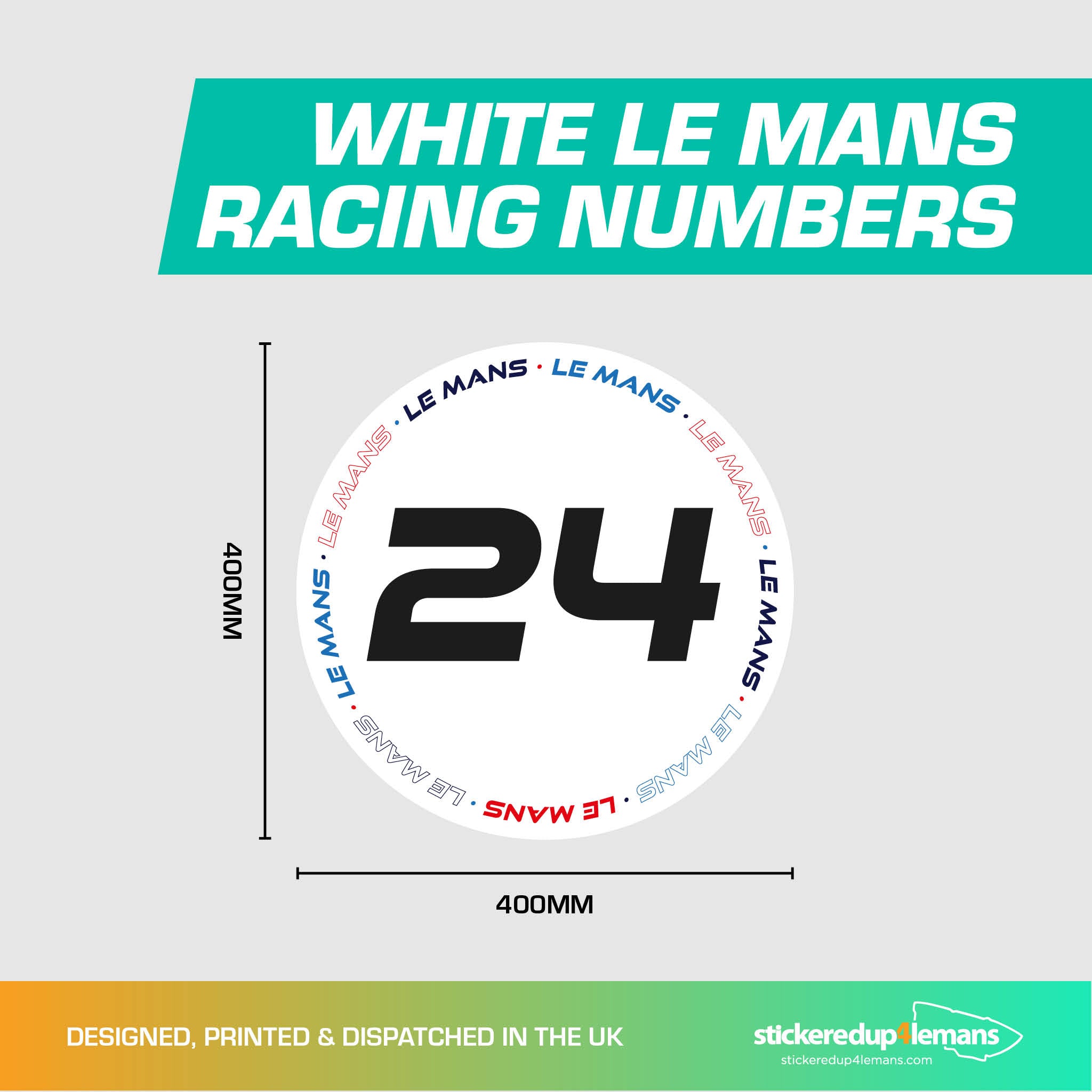 White Le Mans 400mm Diameter Door Racing Numbers (Pair ...