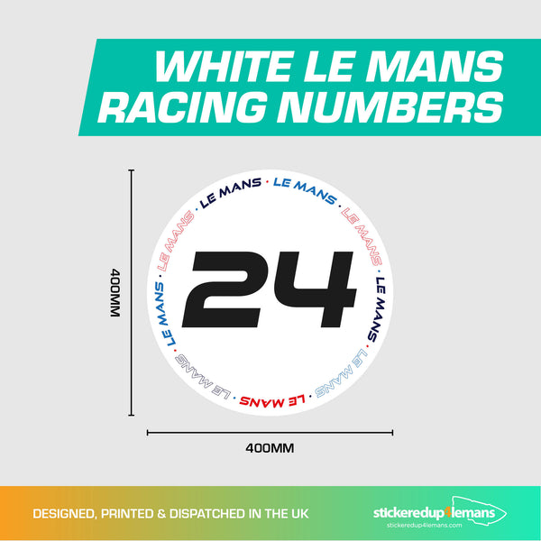 White Le Mans 400mm Diameter Door Racing Numbers (Pair ...