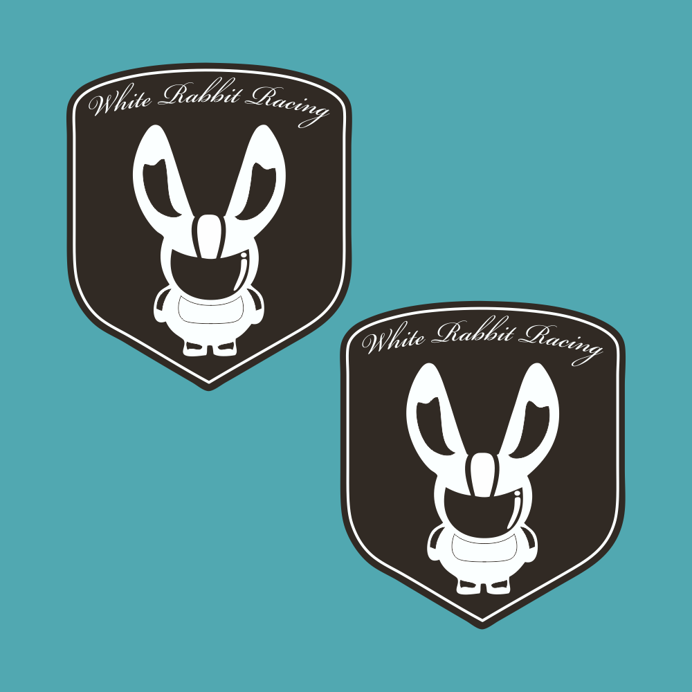 Pack of 2 smallish WRR Shields - White Rabbit Racing - StickeredUp4LeMans